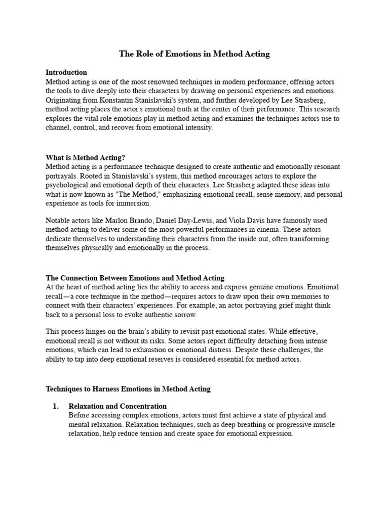 Emotions in Method Acting Techniques | PDF | Psychological Concepts ...