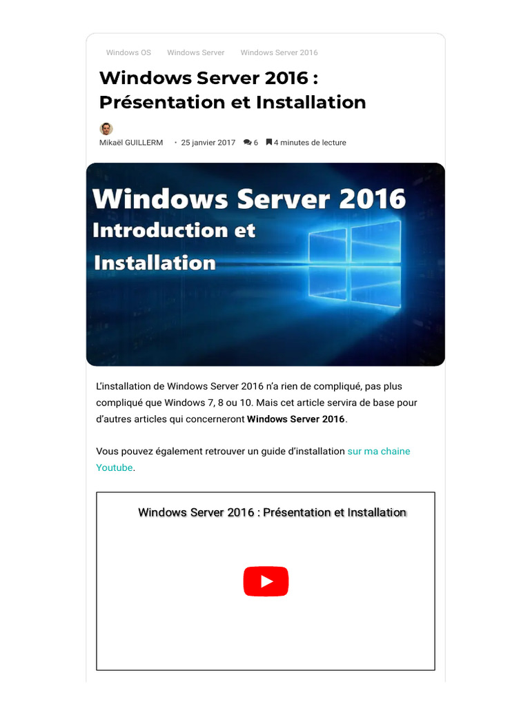 Installation de Windows Server 2016 | PDF | Serveur (Informatique ...