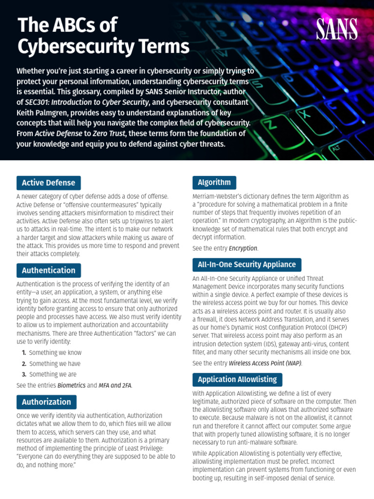 SANS_ABCs-Cybersecurity-Terms | PDF | Denial Of Service Attack 