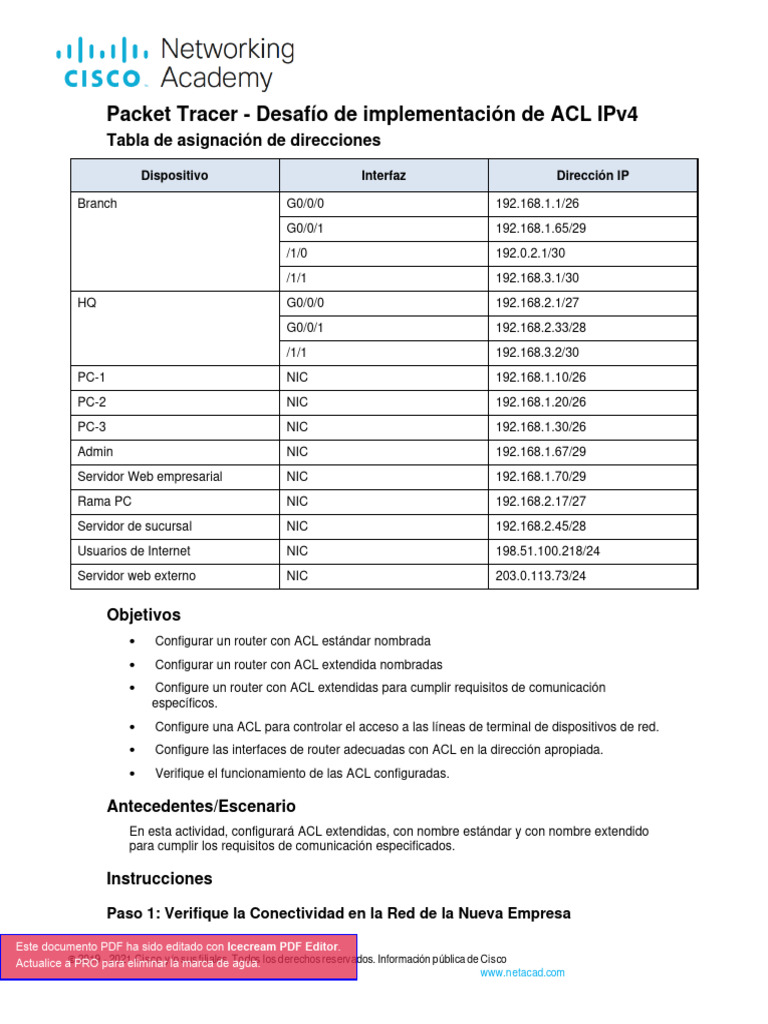 551 Packet Tracer Ipv4 Acl Implementation Challenge | PDF | Controlador ...