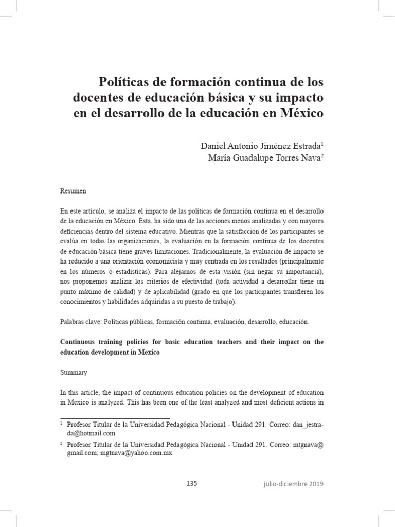 65 Polticas de Formacin Continua de Los Docentes de Educacin Bsica y Su ...