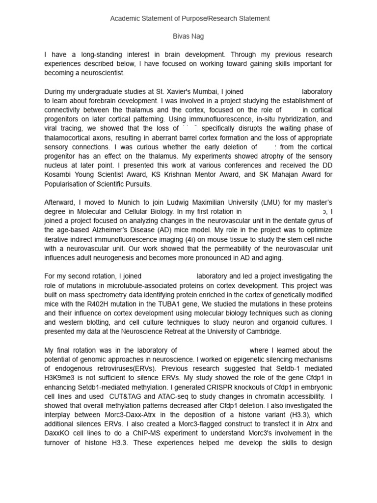 Neuroscience Research Experience Summary | PDF | Dna Methylation ...