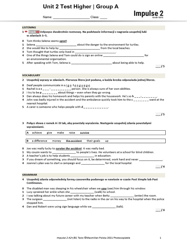 Unit 2 Higher Test: Listening & Vocabulary | PDF