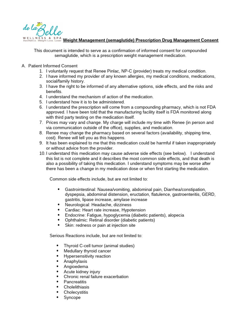 informed consent semaglutide consent form Semaglutide Consent Form for Patients | PDF | Prescription Drugs