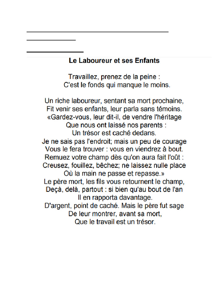 Le laboureur et ses enfants : Fable expliquée | PDF
