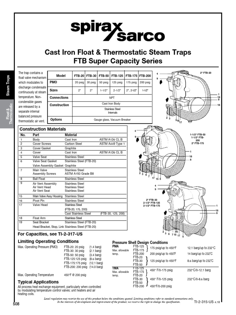 Spirax Sarco FTB Steam Trap Guide | PDF | Valve | Steel