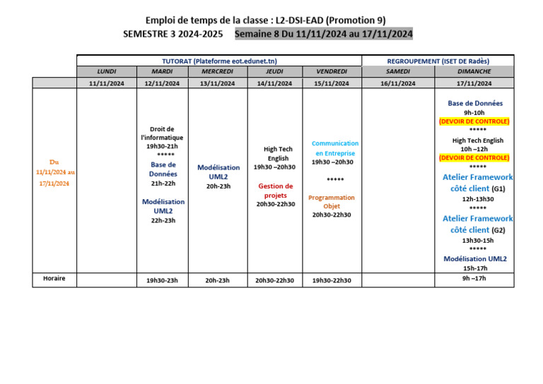 Emploi du temps L2-DSI-EAD S3 2024-2025 | PDF | Informatique