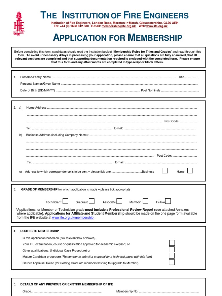 IFE Membership Application Form | PDF | Engineering | Evaluation