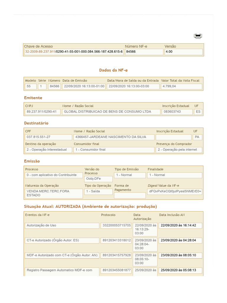 Nota Fiscal Eletrônica: Detalhes da NF-e | PDF | Impostos | Recibo