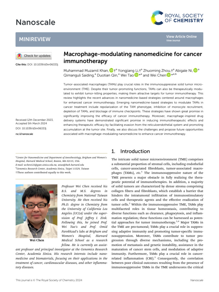 Nanomedicine for Cancer Immunotherapy | PDF | Macrophage | Angiogenesis