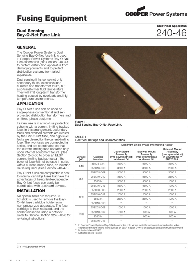 Fusing Equipment: Dual Sensing Bay-O-Net Fuse Link | PDF | Fuse ...