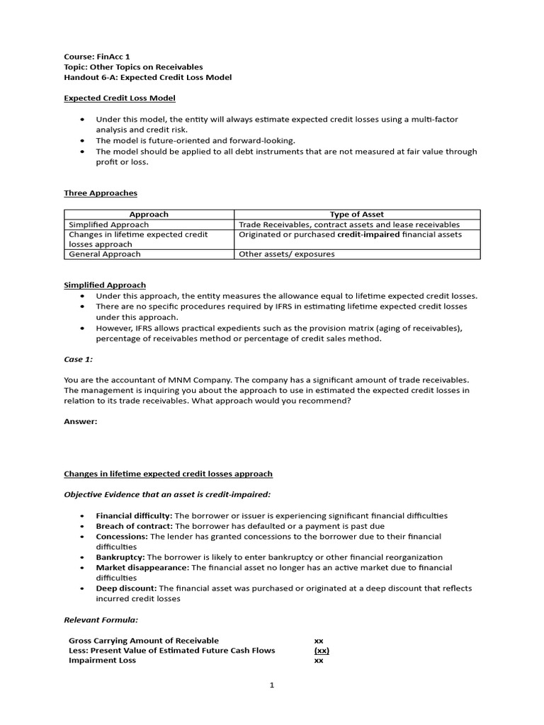 Handout 6a expected credit loss model pdf debits and credits credit