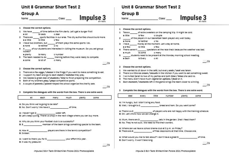 Unit 8 Grammar Short Test 2 | PDF