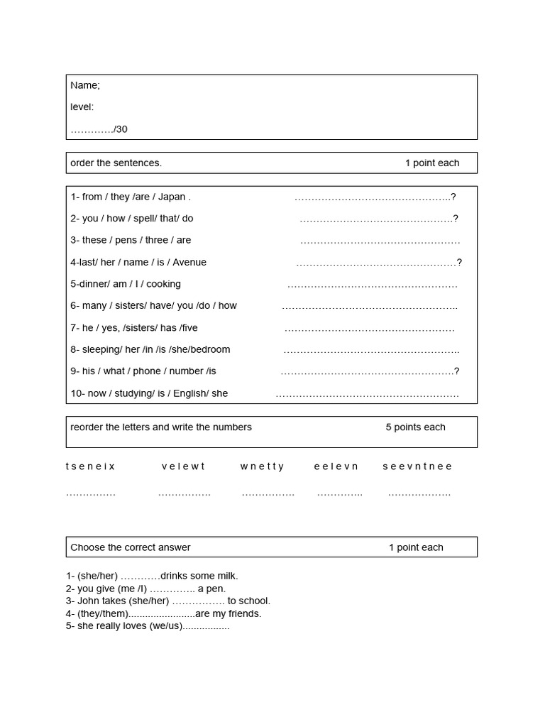 Sentence Ordering and Language Exercises | PDF