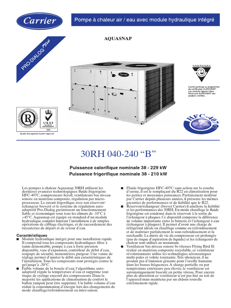 Pompe à chaleur Aquasnap 30RH 040-240 | PDF | Pompe à chaleur ...