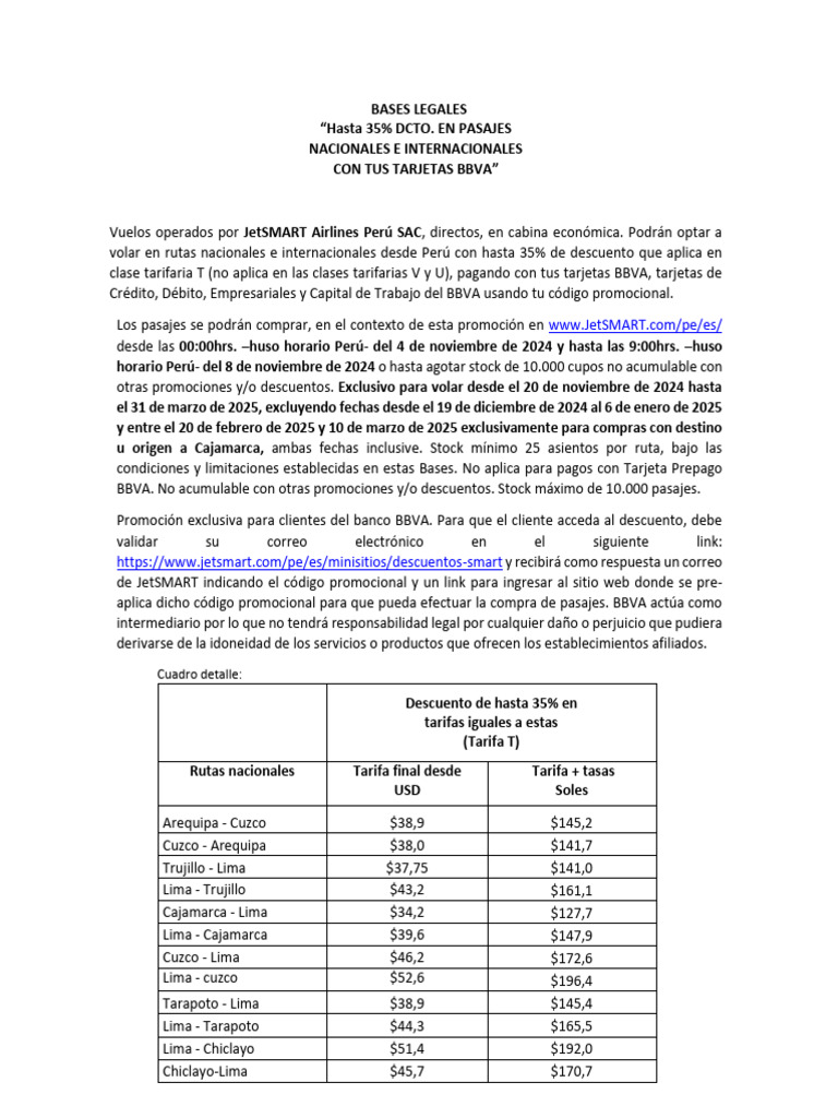 BBLL BBVA JetSMART 4 11 2024 PE | PDF | Tarjeta de débito | Transporte