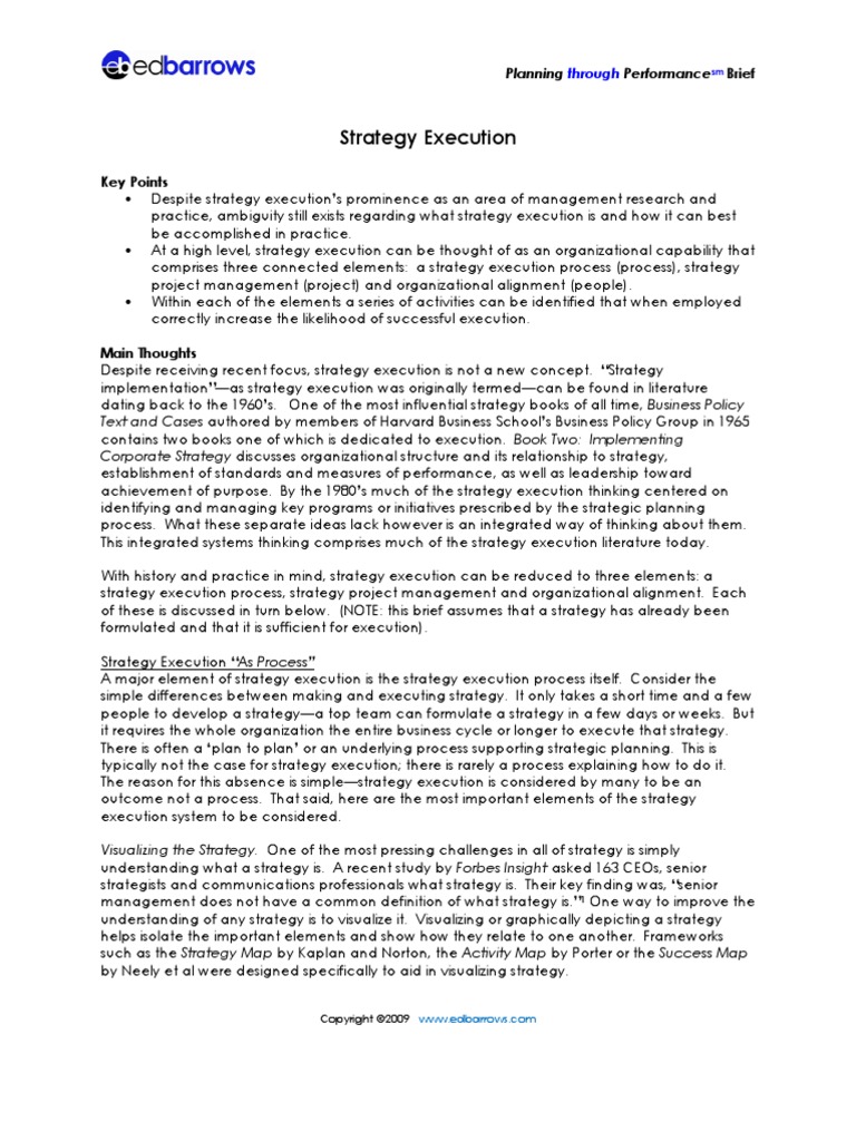 Strategy Execution Pdf Strategic Management Strategic Planning