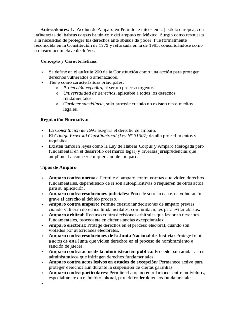 Acción de Amparo en Perú: Protección de Derechos | PDF | Habeas corpus ...