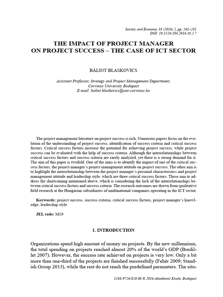 The Impact of Project Manager On Project Success | PDF | Leadership ...