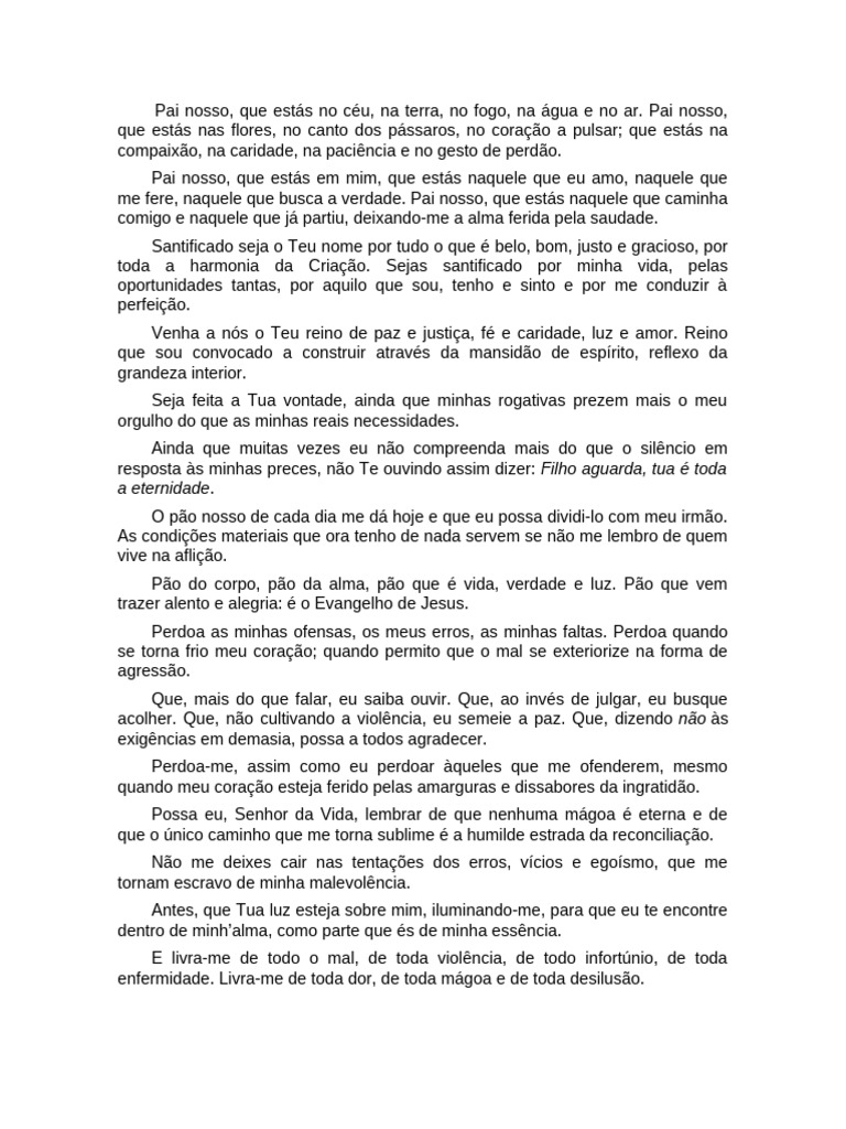 Oração Pai Nosso Pdf Oração Do Senhor