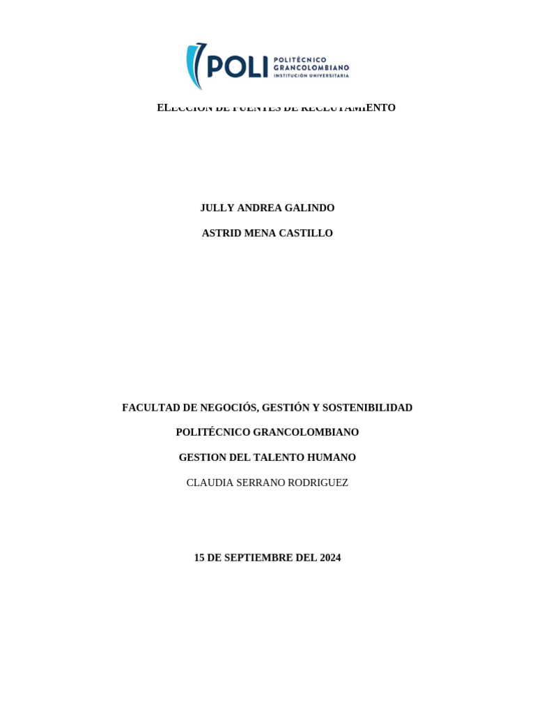 Trabajo Talento Humano 1ra Entrega | PDF | Reclutamiento | Business