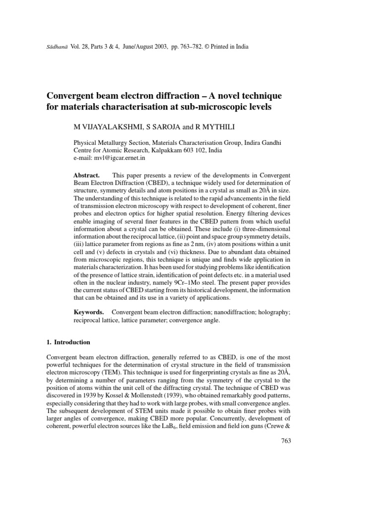 Convergent Beam Electron Diffraction - A Novel Technique For Materials ...