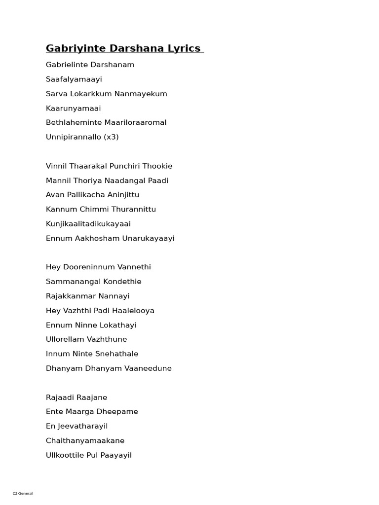 Malayalam Christmas Carol Song Lyrics PDF