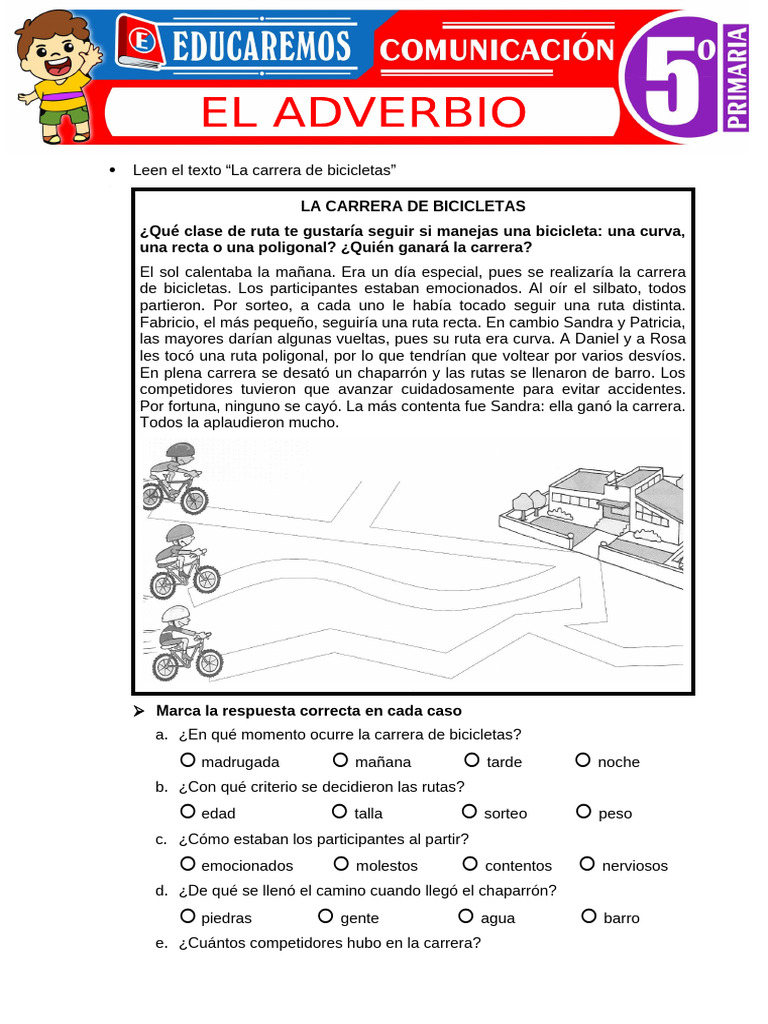 Adverbios para Quinto de Primaria | PDF | Artes del Lenguaje y Comunicación
