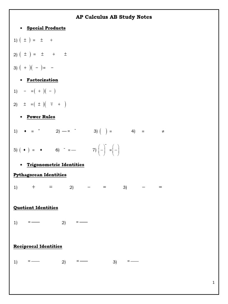 AP Calculus AB Study Guide | PDF | Trigonometric Functions | Logarithm