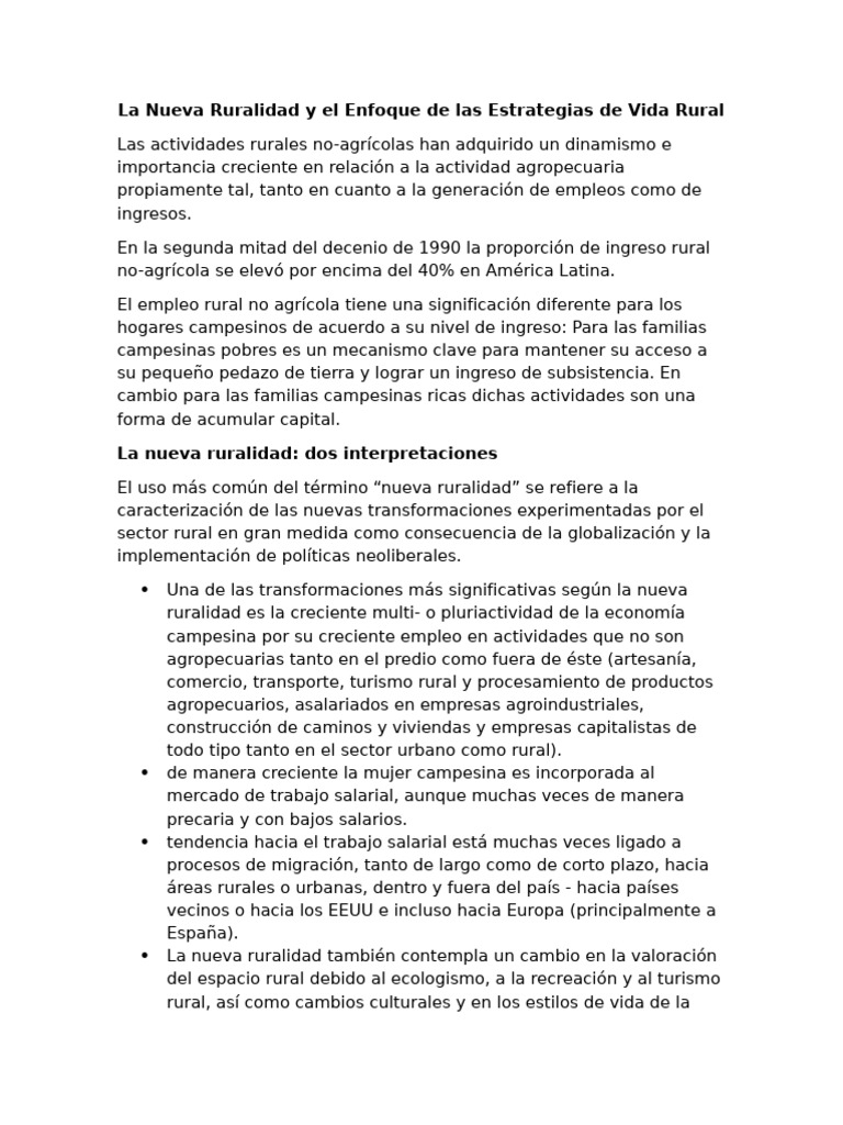 La Nueva Ruralidad y El Enfoque de Las Estrategias de Vida Rural | PDF ...