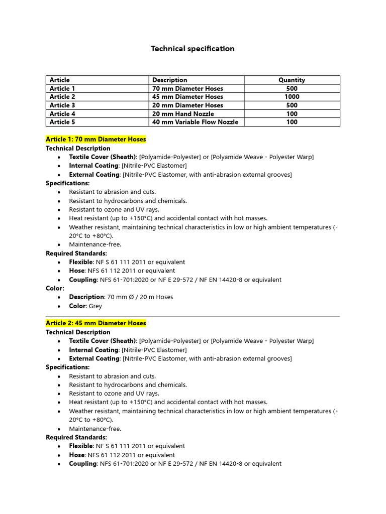 Technical Specs for Hoses and Nozzles | PDF | Nozzle | Mechanical ...