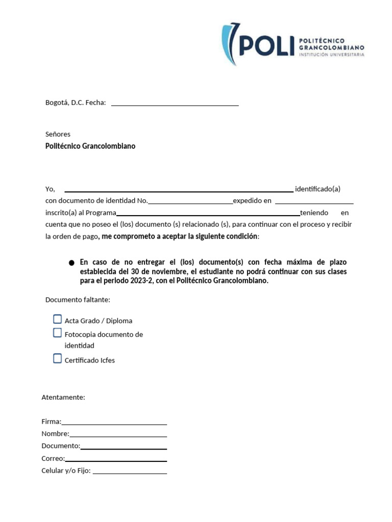 Compromiso de Entrega de Documentos | PDF | Finanzas y dinero ...