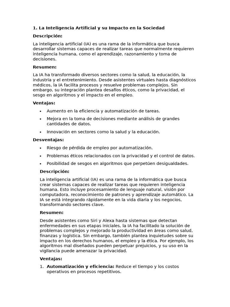 La Inteligencia Artificial y Su Impacto en La Sociedad | PDF ...
