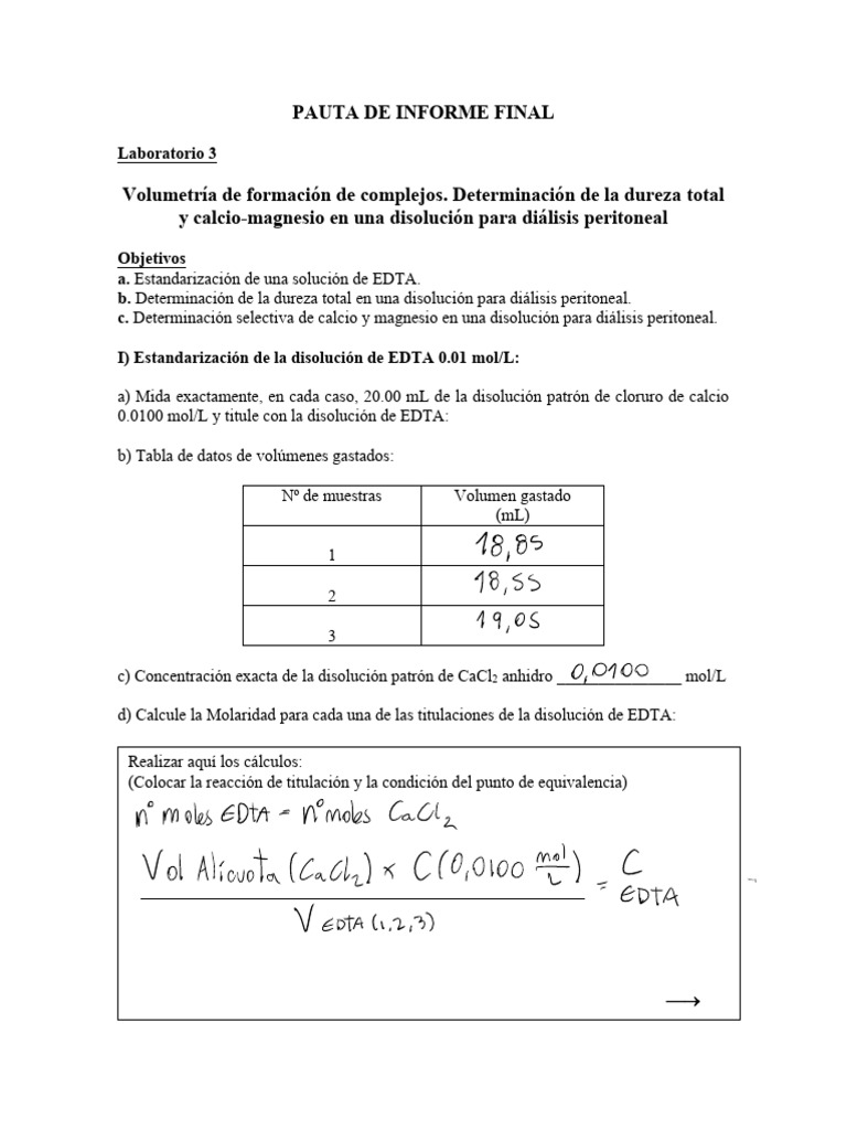 PAUTA Laboratorio #3 (QUIM215) | PDF | Valoración | Química