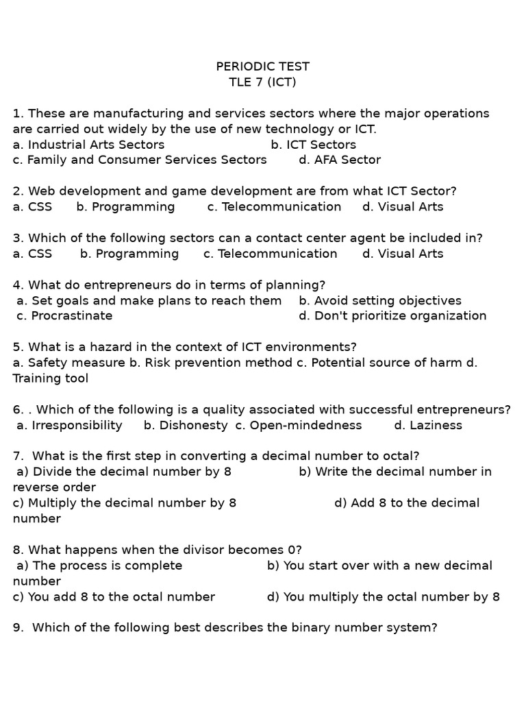 Periodic Test Ict 7 - First Quarter | PDF | Spreadsheet | Microsoft Excel