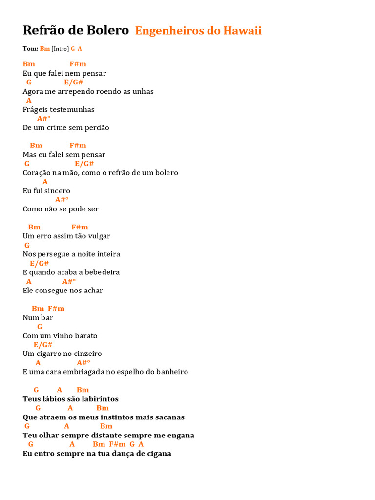 Refrão de Bolero - Engenheiros do Hawaii | PDF
