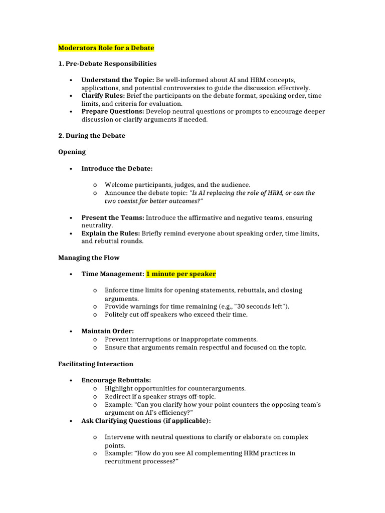 Moderator's Guide for Effective Debates | PDF | Human Communication