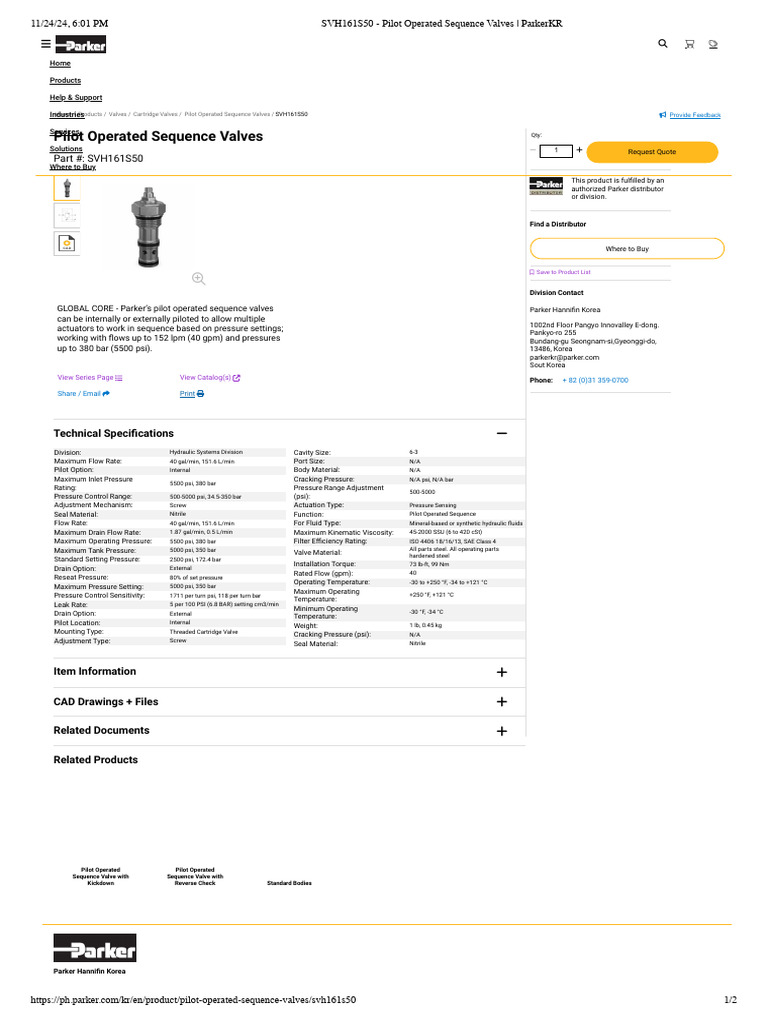 SVH161S50 - Pilot Operated Sequence Valves - ParkerKR | PDF | Valve ...