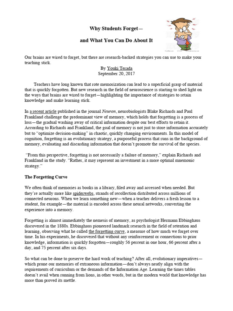 Strategies to Combat Student Forgetting | PDF | Memory | Neuroscience