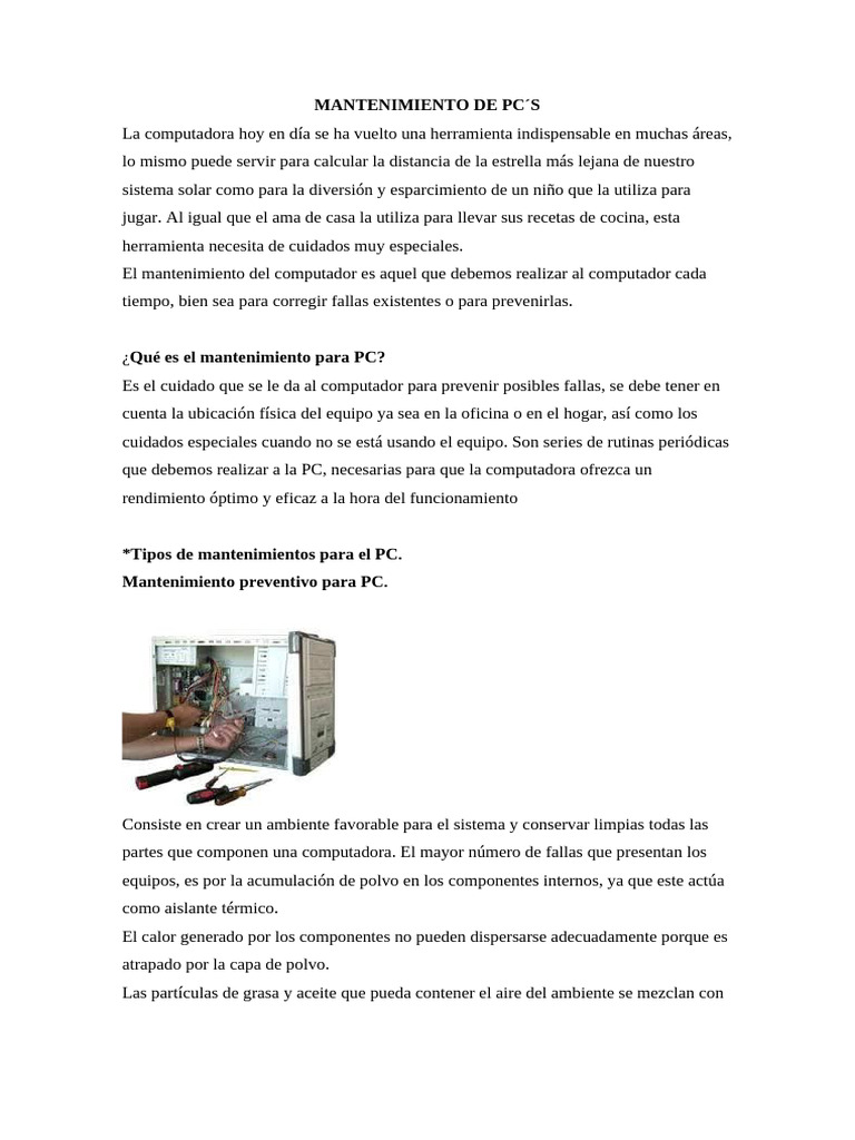 Mantenimiento de PC | PDF | Hardware de la computadora | Disco duro