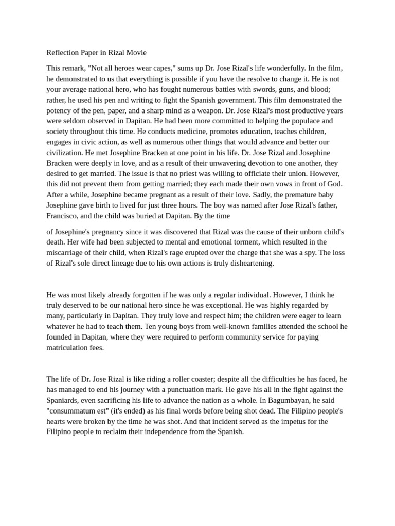 Reflection Paper in Rizal Movie | PDF