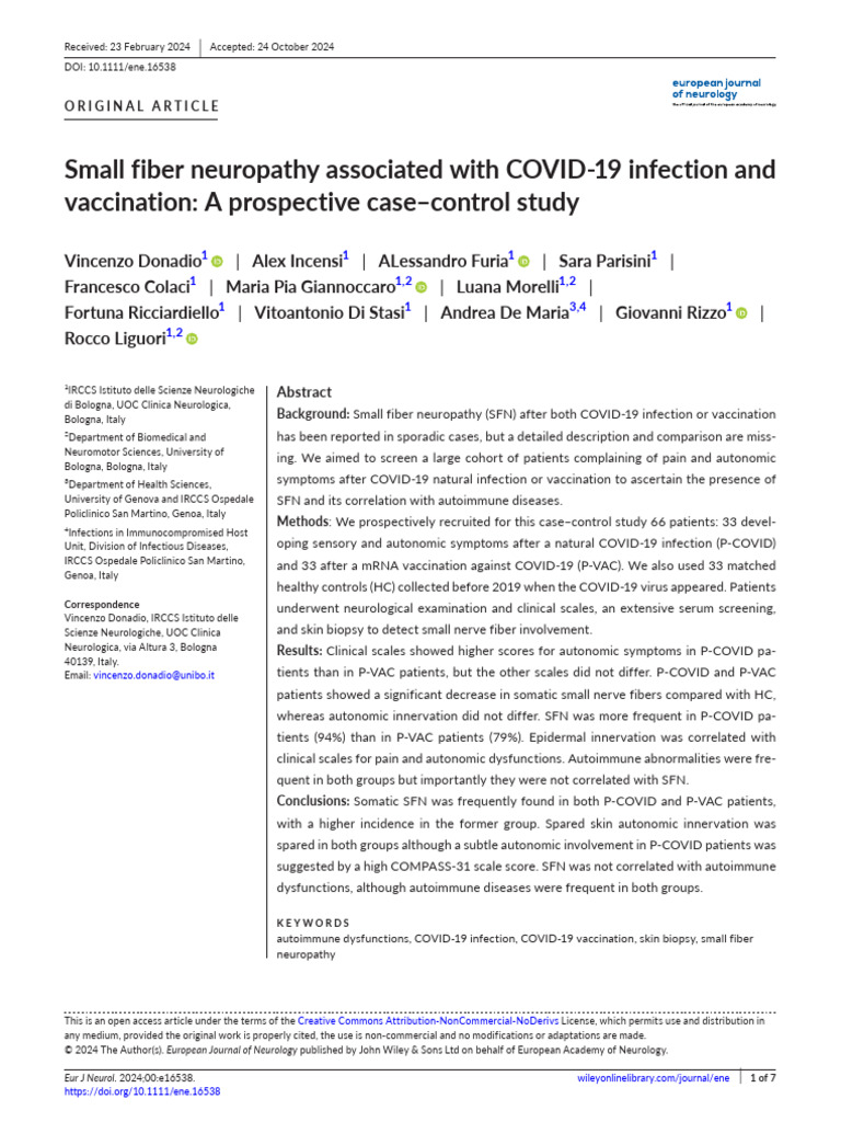Small Fiber Neuropathy Associated With COVID-19 in | PDF | Infection ...