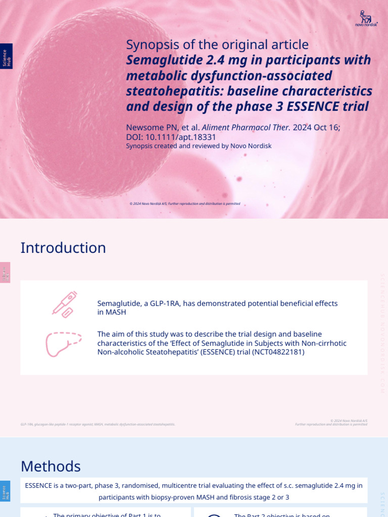 semaglutide nash phase 3 essence ESSENCE BL Ms Synopsis Slides | PDF | Medical Specialties