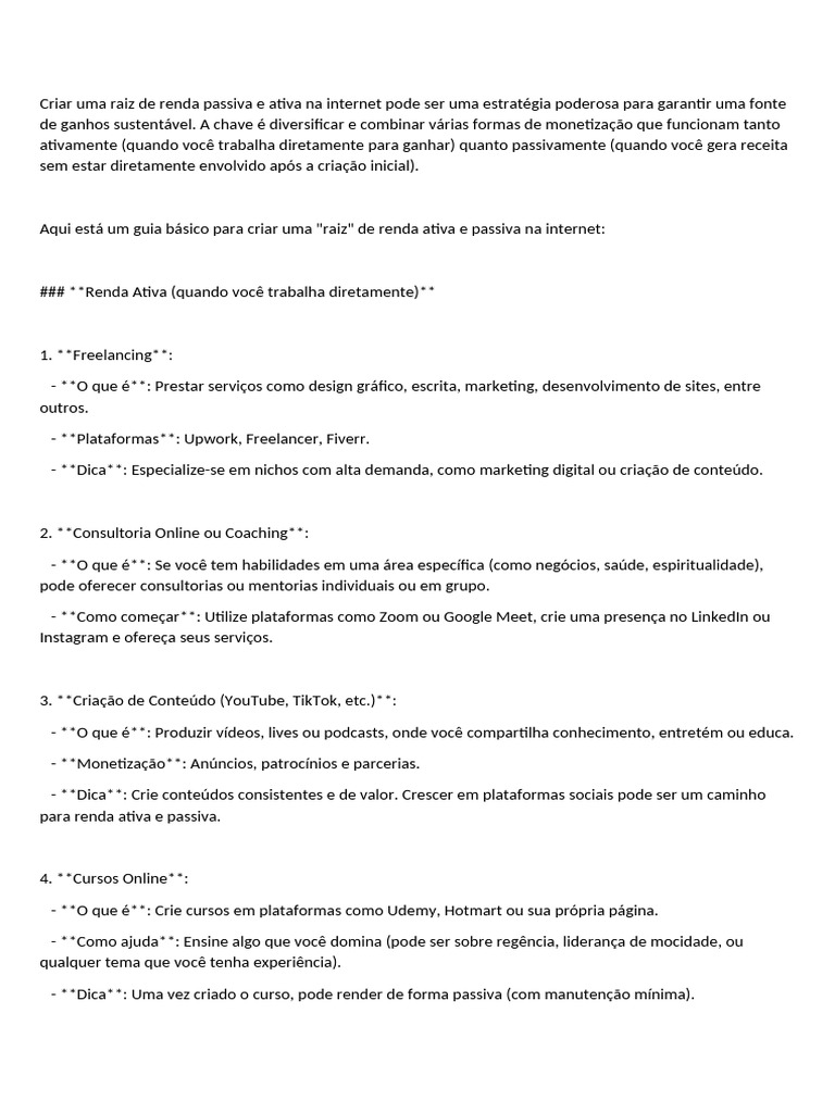 Criar Uma Raiz de Renda Passiva e Ativa Na Internet Pode Ser Uma ...