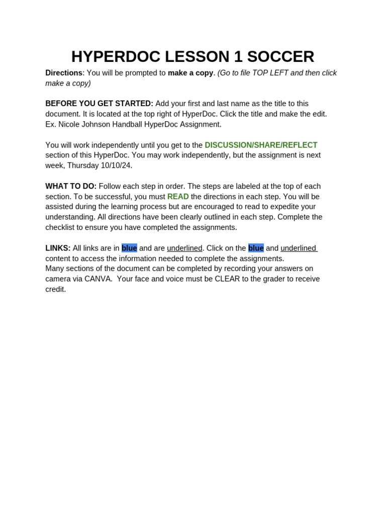 Daniel Great Agbor's SOCCER - HYPERDOC LESSON 2 | PDF | Team Sports ...