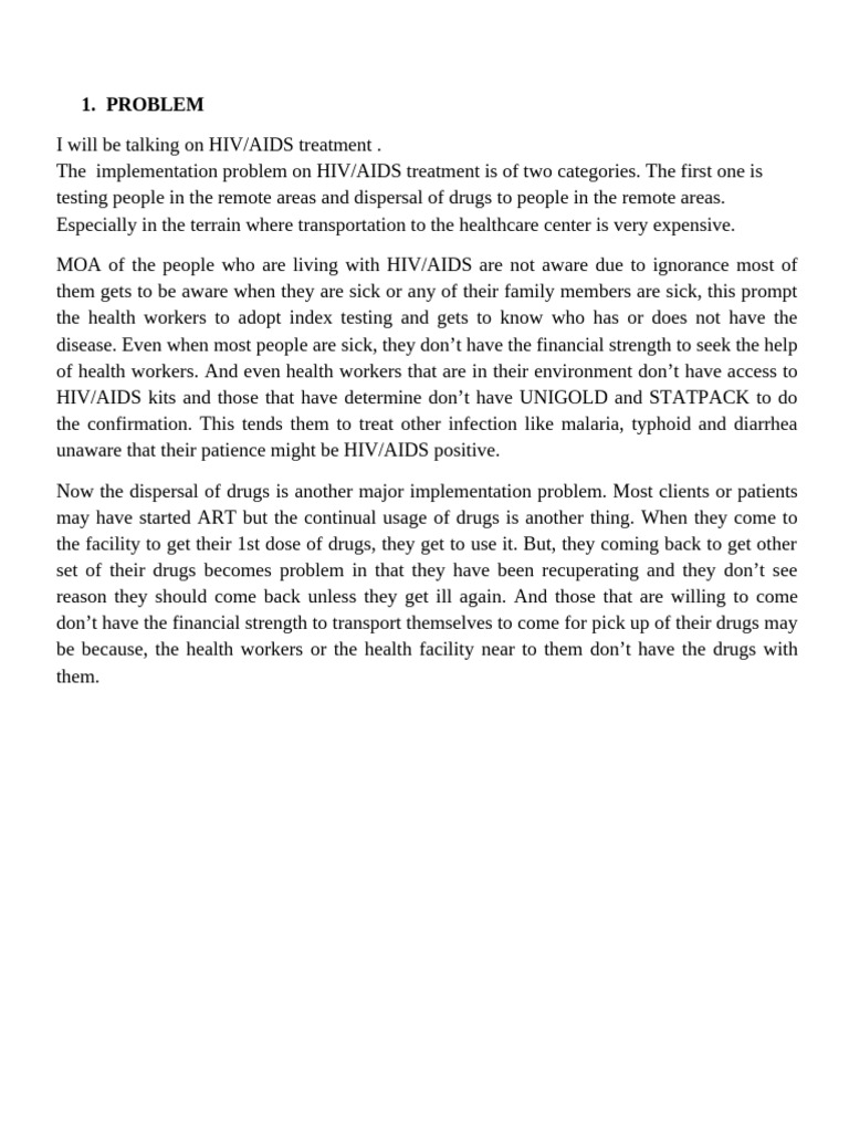 HIV/AIDS Treatment Implementation Challenges | PDF | Hiv/Aids | Health ...