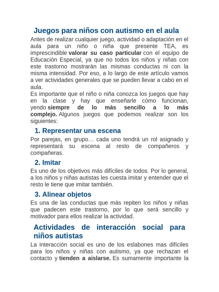 Juegos para niños autistas en el aula | PDF | Espectro autista | Sicología