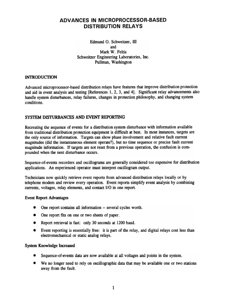 Advance in Microprocessor Based Distribution Relay | PDF | Relay ...