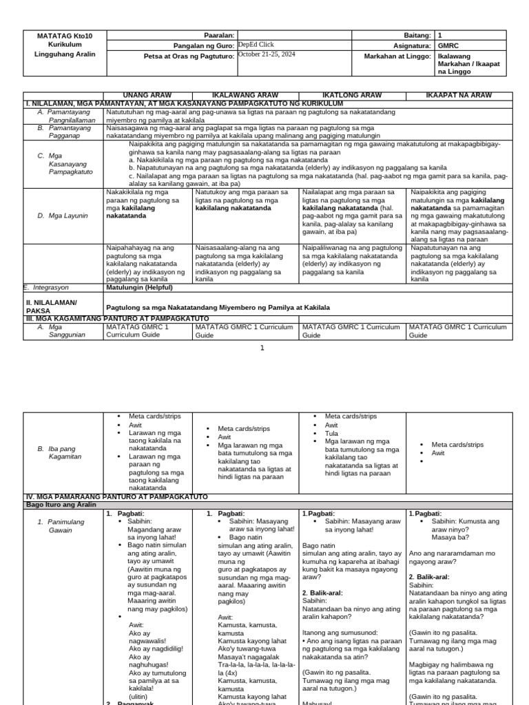 GMRC 1 - DLL - Q2 - Week 4 | PDF