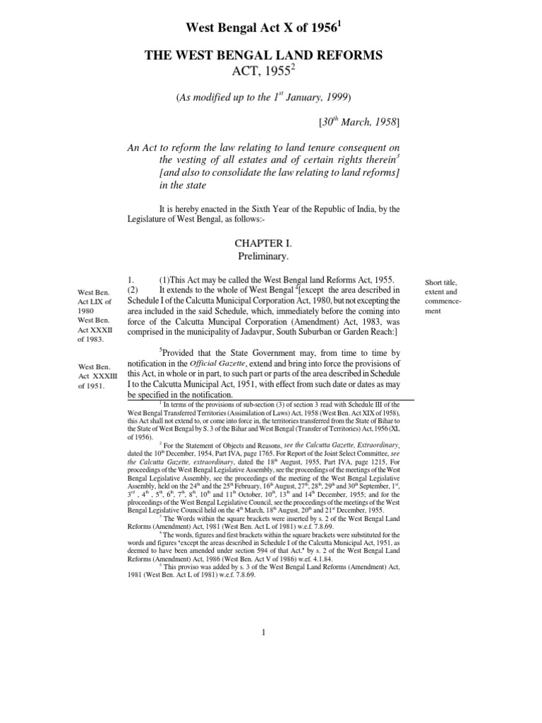 West Bengal Land Reforms Act, 1955 Mortgage Law Leasehold Estate
